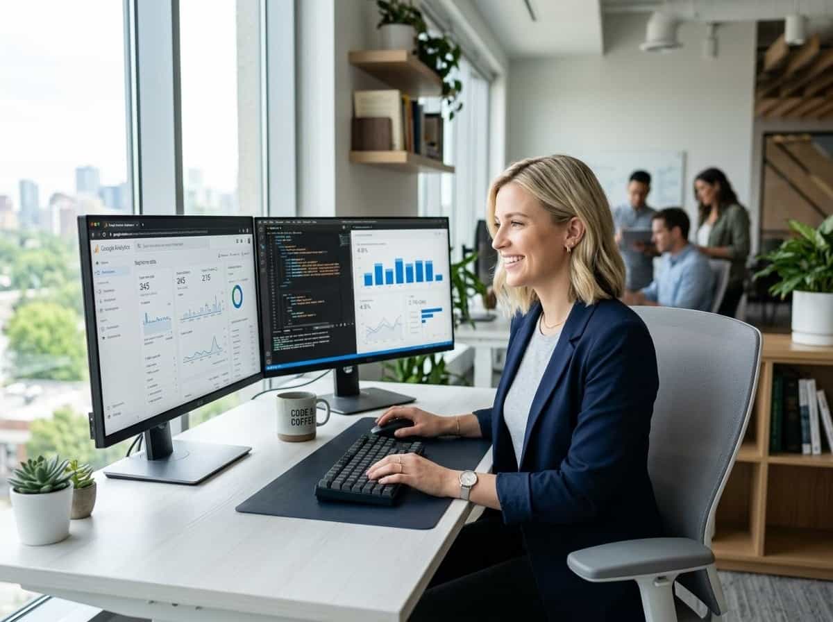 SEO consultant reviewing Google Analytics results for a local business in Gold Coast